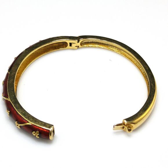 Napier Red Enamel Gold Plated Hinged Bracelet, Metallic Red Enamel, 1990s - Picture 10 of 10